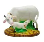Caristo Kamadhenu Cow and Calf Statue | Divine Cow Idol | Kamadhenu Murti (ST-41) White Resin Statue for Home Décor | Car Dashboard | Mandir Pooja Murti | Temple Puja | Office Table Showpiece