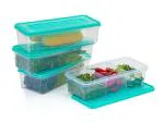 SELOVIA 2000ML Fridge Storage Containers Keeps Fruits, Vegetables, Meat, Fish Fresh Longer Container, BPA FREE (SEA GREEN) (Set Of 4 Pcs)