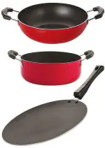 Nirlon 3 pcs of Red and Black Non-stick Aluminium Odour Free Kitchen Cookware Utensil Gift Set, Standard