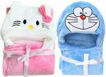 LittleFly Printed Single Hooded Baby Blanket for AC Room (Polyester, Pink White/Blue)