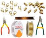 Craftlove Golden Metal Gear Wire Tiger Tail Copper Elastic Clear End Clasps And Tools Combo