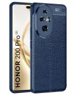 Golden Sand Cover Leather Texture Series Shockproof Armor TPU Back Cover Case for Honor 200 Pro 5G Mobile Phone, Blue