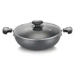 Prestige Hard Anodised Plus Gas and Induction Compatible Kadai with Glass Lid, 20 cm, Black