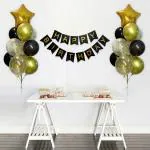 SpecialYou.in Gold and Black Theme Birthday Decoration Items with Stars Balloons- 27 Items