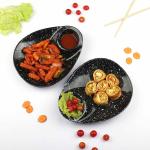 Castleite Marble Black Oval Melamine Serving Platter with Dip Compartment Large (Pack of 2)