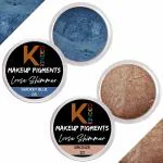KINDED Smokey Blue and Bronze Powder Loose Shimmer Glitter Eyeshadow for Women - Pack of 2, Each Pack 3 g