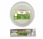 Freshee Set of 20 Bagasse Disposable Plates & Spoon, 11inch Round Plates With Spoon 10pcs Each for Event Dinner Wedding Party