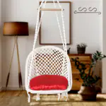 Patiofy Cotton White D Shape Swing Chair with Red Cushion & Hanging Kit Jhula