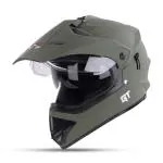 Steelbird GT Off Road ISI Certified Motocross Double Visor Full Face Helmet Outer Clear Visor and Inner Smoke Sun Shield (Matt Battle Green, Large 600 MM)