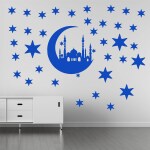 Ashamohar Home Decor Mosque Star Moon Stickers Mosque for Pooja Room Self Adhesive Sticker Blue (Pack of 1)