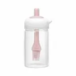 PRIME PICK Oil Dispenser, 2 in 1 Wide Opening Seasoning Container with Silicone Brush Baster, Glass Condiment Bottles for Kitchen Cooking, BBQ, Baking, Air Fryer Basting 250 ML (Pack Of 1- Pink)