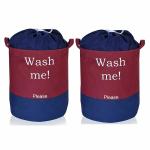 Craft Bazar Round Canvas Wash Me Quote Print Cotton 45 L Laundry Bag with Drawstring Closure and Handle Storage Basket Durable Collapsible for Dirty Clothes Foldable Bin for Clothes, Toy -(Set of 2)