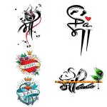 Temporary Tattoowala Peacock Feather Maa Paa Black Designs Pack of 4 Temporary Tattoo Sticker For Men and Woman Temporary body Tattoo (2x4 Inch)
