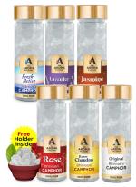 The Aroma Factory Pure Bhimseni Camphor, Fresh Active, Lavender, Jasmine, Rose, Chandan & Original, Zero Residue Kapoor with Fragrance for Pooja, Aarti Kapur | Bottle Pack of 6 x 80gm