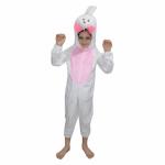 Kaku Fancy Dresses Fleece Rabbit Pet Animal Costume For Kids - White & Pink, 3-4 Years|Animal Fancy Dress For Boys & Girls