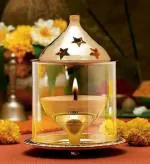 T-KA108 2 INCH AKHAND Diya Oil LAMP Pooja with Glass -small (2 INCH Height) Brass Table Diya  (Height: 5 inch)