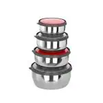 Fableart Stainless Steel Container with Plastic Lid 350 ml+ 650 ml+ 950 ml+ 1250 ml (4 pcs)