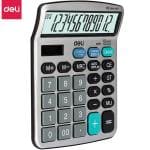 Deli EM19710 - 12 Digit Calculator, Dual Power, Desktop Calculator, Silver, Pack of 1