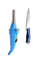 First Front Dolphine Shape Electric Gas Lighter With Kitchen Vegetables Cutting Heavy Knife and Multicolour, Pack of 2