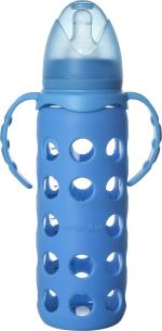 Naughty Kidz Blue Borosilicate Handy Glass Baby Feeding Bottle with Ultrasoft LSR Nipple 250ml