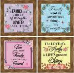 Indianara Set of 4 Family Quote Framed Wall Hanging Laminated Paintings Matt Art Prints 9.5 inch x 9.5 inch each without Glass (1189WNT) Digital Reprint 19 inch x 19 inch Painting (With Frame, Pack of 4)