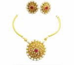 Gyaan Jewels Handmade Gold Plated Alloy Necklace, Pendant and Earring Set White, Gold (Women) (Pack of 1) Free Size