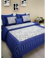 Home@Shop - 104 TC 104 TC Cotton Double Printed Flat Bedsheet (Pack of 1, Blue)
