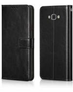 Malvi Gold Samsung Galaxy J7 Black Artificial Leather Flip Cover
