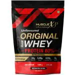 MuscleXP Raw Whey Protein Concentrate 80% Powder With Digestive Enzymes, Unflavored, 1Kg (2.2lb)