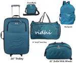 VIDHI Suitcase Trolley Bag Combo 5 (Trolley, Duffel ,Backpack, CrossBody, Travel bag) Cabin & Check-in Set (Green)