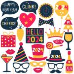Zyozique Multi Colour New Year Photo Booth Props 2024 Pack Of 27 | New Year Photo Booth Props 2024 For Happy New Year Decorations 2024 | New Years Ev