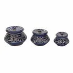 Craftghar ceramic Biryani handi with Lids (Set of 3 pieces) | painted ceramic earthen curd pot | 1200 ML, 800 ML,500 ML