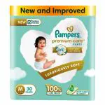 Pampers Premium Care Pants Style Baby Diapers, Medium (M) Size, 30 Count, All-in-1 Diapers with 360 Cottony Softness, 7-12kg Diapers