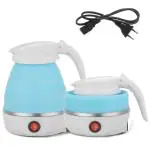 ZURU BUNCH Portable Electric Kettle, Travel Foldable Kettle with Silicone Electric Insulation Heating Boiler Tea Pot for Camping 600ml, 110-220V Food Grade Silicone Foldable Kettle (Blue)
