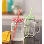 SAAIKEE Glass Mason Jar With Lid And Straw - 500ml, Set of 2, Clear