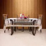 Kuber Industries PVC 6 Seater Transparent Dining Table Cover (Gold)