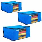 Unicrafts Saree cover bag Non-Woven Fabric Clothes Organiser with Transparent Window storage box for clothes cloth storage box bag - Pack of 3 (Blue)