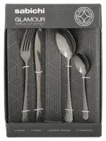 Sabichi Hammered Stainless Steel Black Set of 16 Pieces Cutlery Set for Dining Table