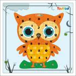 TodFod Shaped Wooden Jigsaw Puzzle Toy for Kids & Children, Bird Owl English Alphabet & Learning - Multicolour 36 pcs.