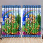 Frimerr Multicolor Radha Krishna 3D FRIMERR Digital Printed Polyester Door Curtains (Set of 1)