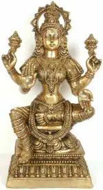 IDOL COLLECTIONS Golden Brass Goddess Lakshmi With A Lotus In Hand Idol l GOD IDOLS
