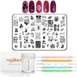 Royalkart Nail Art Stamping Kit Jumbo Image Plate With Double-Sided Stamper, Scraper & 5pcs Double-Sided Dotting Tool