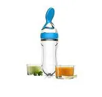 Ineffable Silicone Squeeze Feeding Type Bottle for New Born Baby/Infant/Toddler | Extrusion Type Transparent Easy to Handle Design | for Liquid Baby Food | 120 ml Capacity ( Blue )