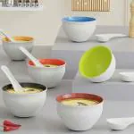 The Earth Store Handcrafted White Marble Ceramic Soup Bowl Set of 6 with Ceramic Spoon, Soup Bowls for Kitchen, Dining Table,Restaurant (Set of 6)