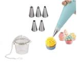 BLUE WONDER Cake Decorating 6 Pcs Nozzle with Stainless Steel Green Tea Filter and (Multicolour, Pack of 2)
