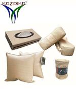 Kozdiko 2 Car Cushion Pillow,2 Neck Rest,1 Tissue Box,1 Steering Cover Beige Combo for Honda City