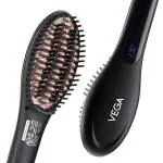 Vega VHSB-03 Ceramic X-Star Hair Straightening Brush With Thermo Protect Technology And Adjustable Temperature Settings, Black