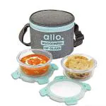 Allo Innoware Glass Lunch Box with Canvas Bag 390 ml (Pack of 2)