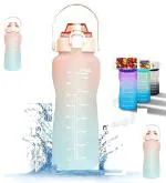 Delzon Motivation Sports Water Bottle 2 Liter Capacity With BpA Free l with Straw and Handle For Camping, Outdoor, Sports (Rainbow// Color- Pack Of 1)