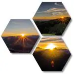 ARTUP Sun And Farm City Views Set of 3 Hexagon Wall Decor, Self adheshive Painting, Digital Reprint, 17 Inch X 17 Inch